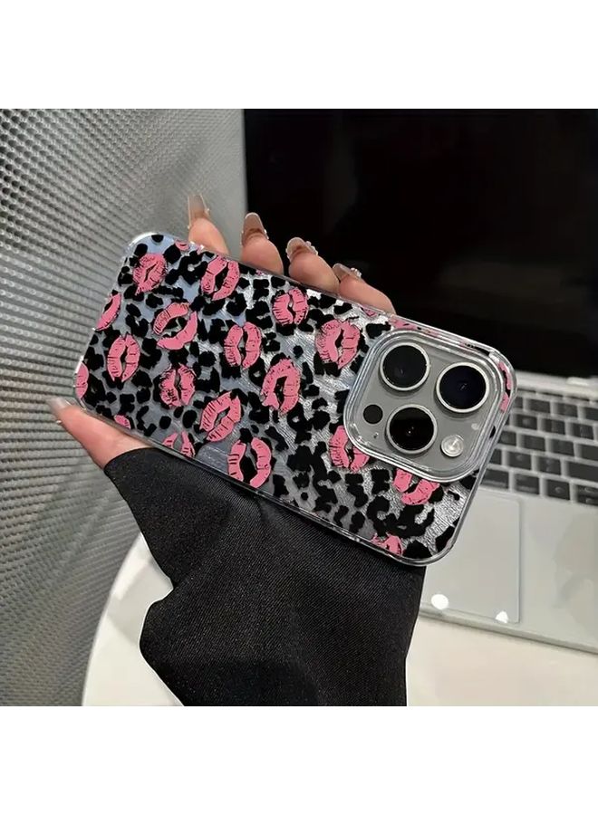 Transparent Leopard Red Lip Mobile Phone Case Anti Fall Double Layer Feather Mesh For iPhone 14 Plus - Image 3